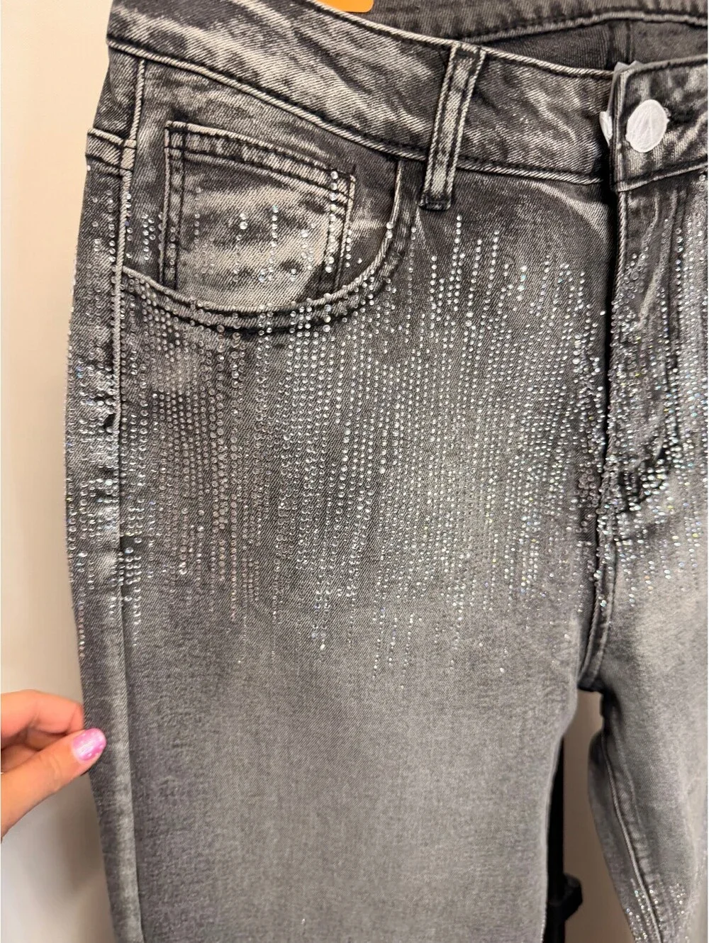 American Bazi Black Rhinestone Wide Leg Jeans Size L